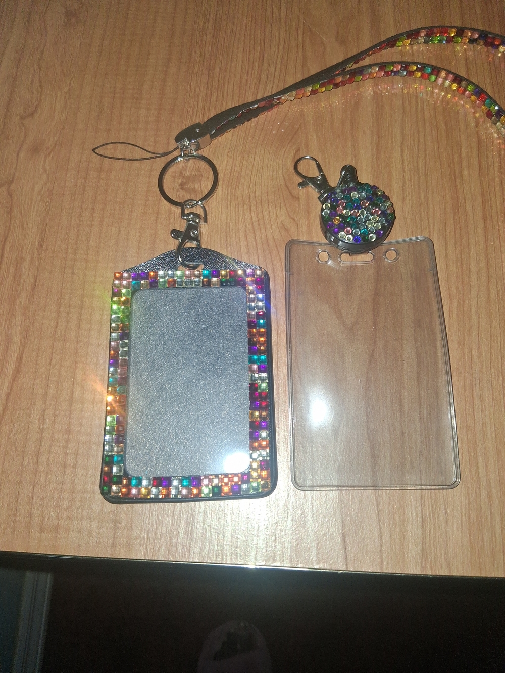 Rhinestone Multicolor Badge Holder Lanyard with Clear ID Sleeve